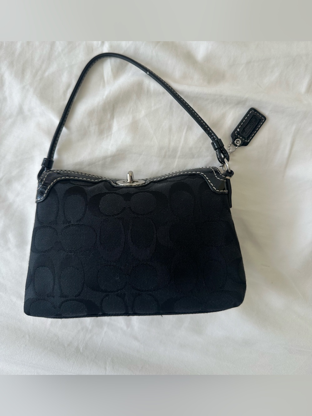 Vintage Coach Legacy top turnlock mini purse in black signature canvas
